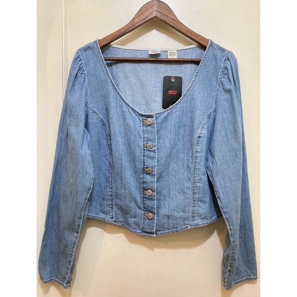 Levi's Tops - Levi's Daryn Corset Women Crop Top XL Blue Button Long Sleeve Denim Boho Western